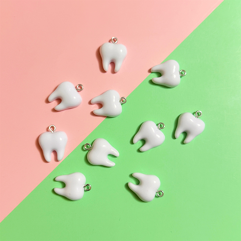 Resin Craft Projects - จี้เรซิ่นรูปฟันสีขาวน่ารัก 10 ชิ้น สำหรับทำเครื่องประดับ DIY ต่างหู