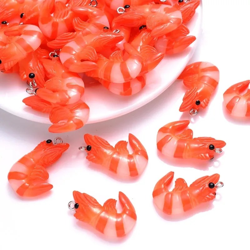 Resin Craft Projects - จี้อะคริลิคเรซิ่นรูปอาหารทะเลการ์ตูน 10 ชิ้น จี้รูปกุ้งก้ามกราม 3 มิติ