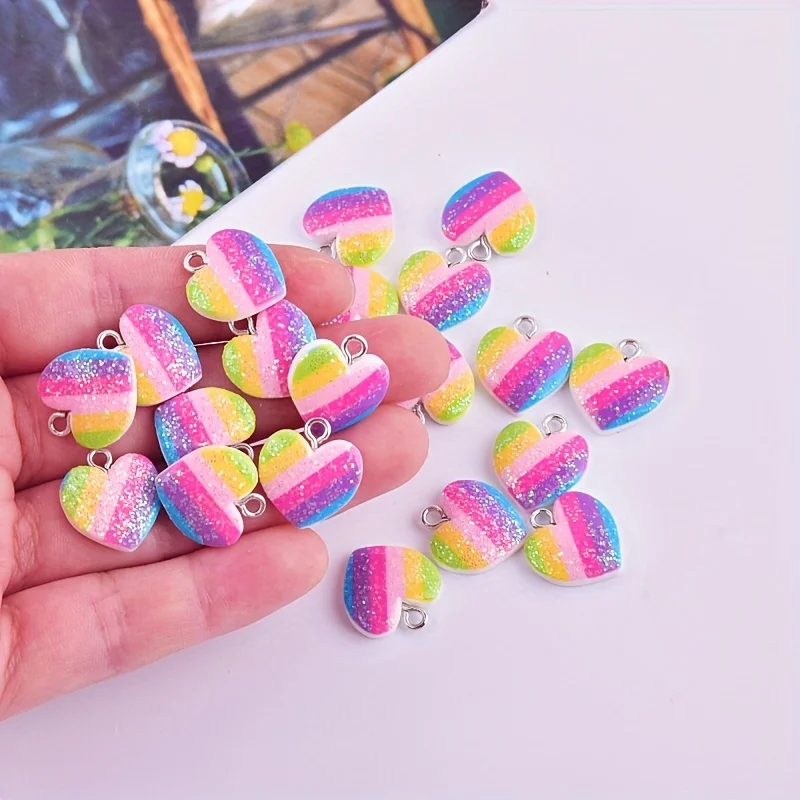 Resin Craft Projects - ชาร์มเรซิ่นรูปหัวใจหลากสี 10 ชิ้น จี้รูปหัวใจน่ารักหลากสี สำหรับทำเครื่องประดับ DIY