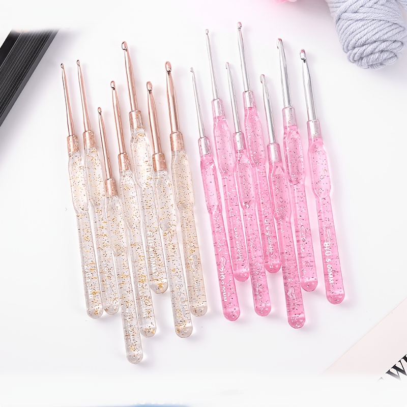 Resin Glitter Pack - ชุดเข็มโครเชต์เรซิ่นใสประกายวิบวับ พร้อมเข็มโครเชต์โลหะขนาดเล็ก 2.0 มม.-6.0 มม. ด้ามจับออกแบบตามหลักสรีรศาสตร์