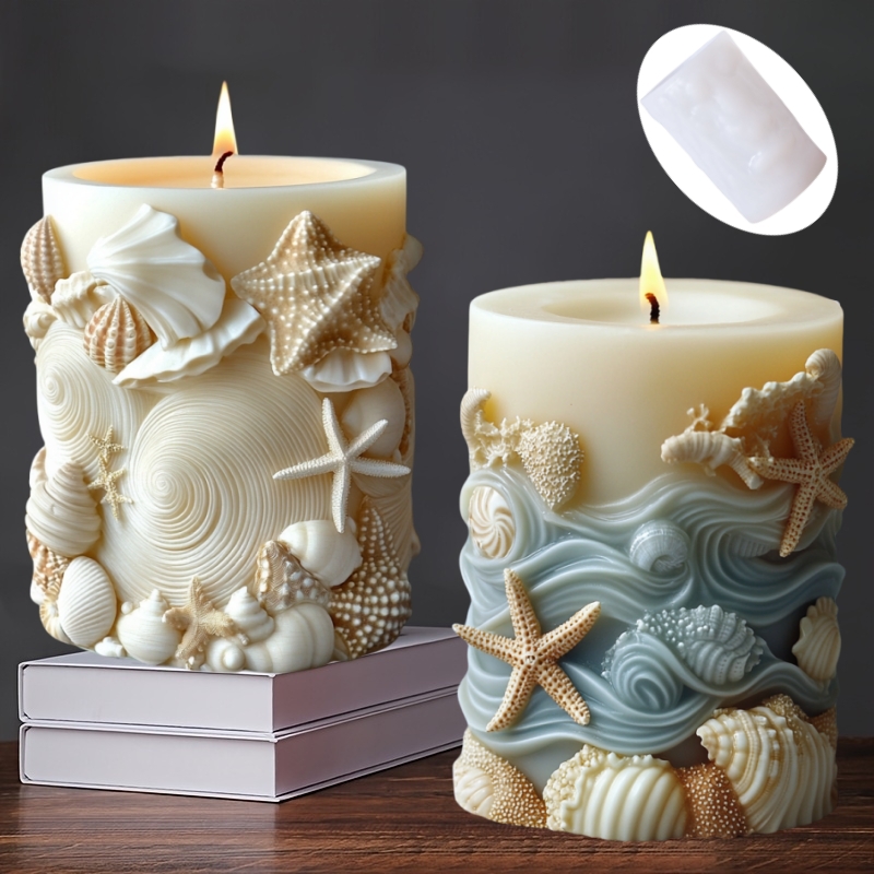 Resin Ocean Wave Mold - DIY Ocean สไตล์บรรเทาทรงกระบอกเทียนแม่พิมพ์ซิลิโคนปลาดาว Conch ทรงกระบอกเรซินแม่พิมพ์คลื่น scallop