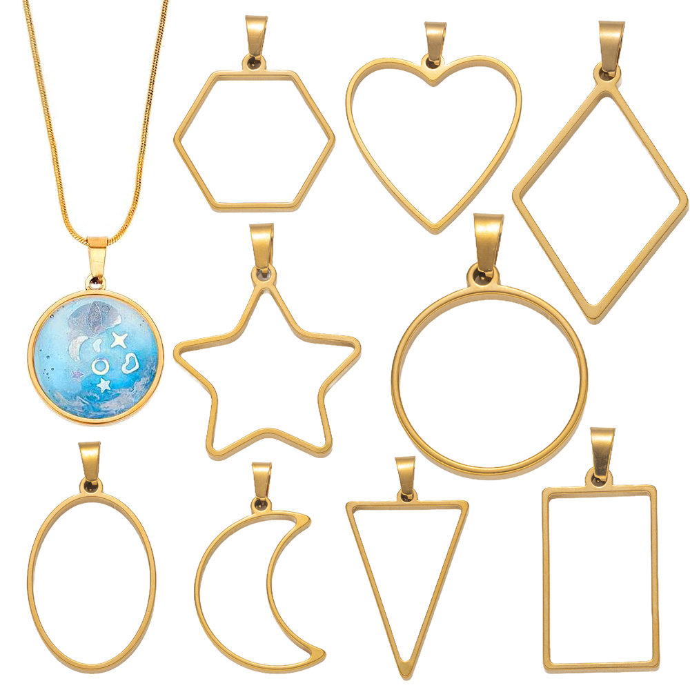 Resin Craft Projects - แม่พิมพ์เรซิ่นสแตนเลสแบบเปิดด้านหลัง 5 ชิ้น สำหรับทำจี้ ต่างหู สร้อยคอ