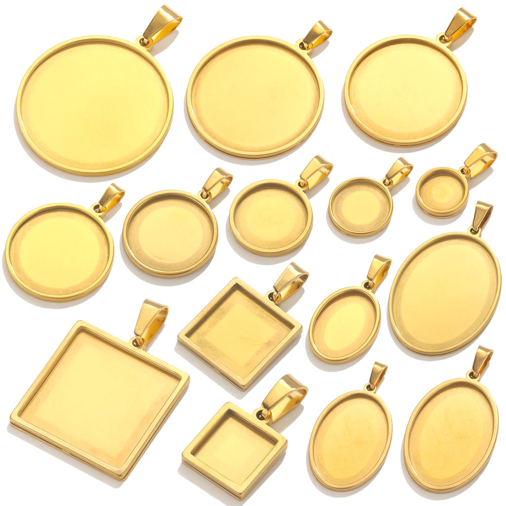 Bezels Set Pendant - 5ชิ้นถาดสแตนเลสสำหรับวางเครื่องประดับอัญมณีทรงหลังเบี้ยฐานทรงกลมทรงกลมการตั้งค่าแบบ DIY ถาดจี้
