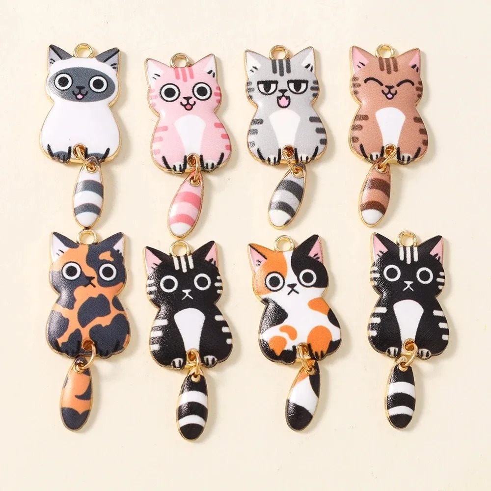 Resin Craft Material - 10 ชิ้น 16×39 มม. จี้เรซิ่นรูปแมวน่ารัก จี้รูปสัตว์น่ารัก