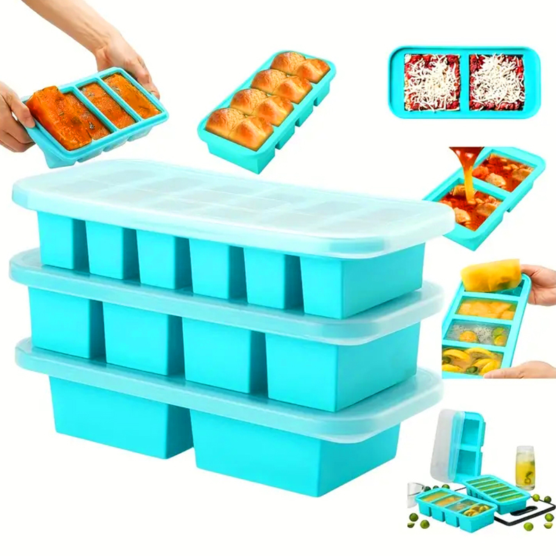 Serving Tray Mold - แม่พิมพ์ซิลิโคนสำหรับแช่แข็งแบบ 2 หรือ 3 ช่อง พร้อมฝาปิด