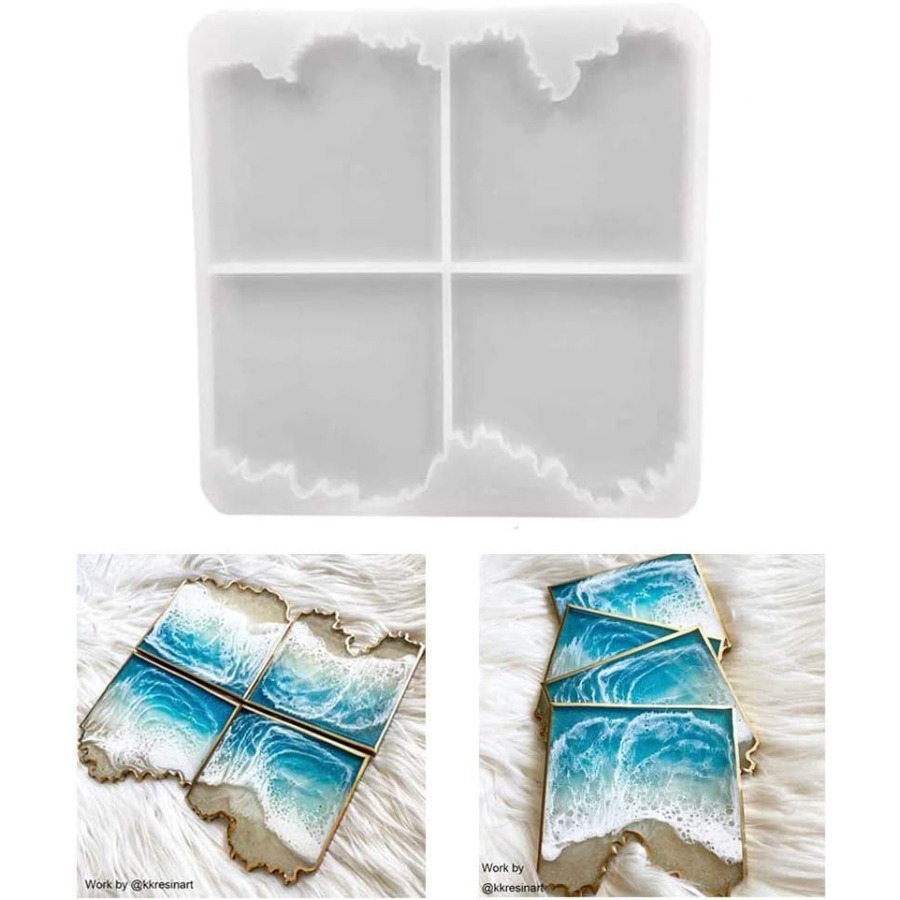 Resin Ocean Wave Mold - แม่พิมพ์ซิลิโคนรูปคลื่นทะเล, แม่พิมพ์เรซินอีพ็อกซี่ทรงสี่เหลี่ยมไม่สมมาตรสำหรับทำที่รองแก้ว DIY, เหมาะสำหรับงานฝีมือ DIY และการตกแต่งบ้าน