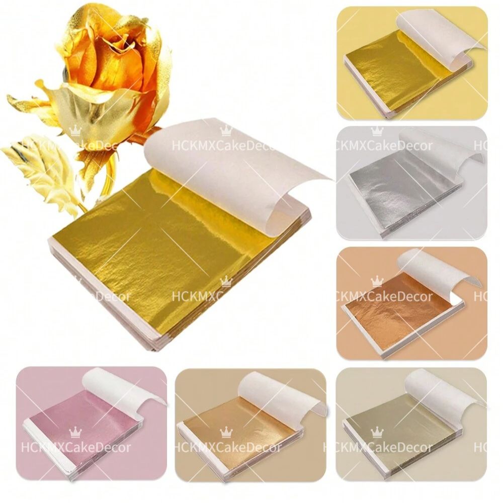 Gold Foil Flakes - แผ่นฟอยล์ทองคำเทียม 100 ชิ้น หลายสี สำหรับงานตกแต่งงานฝีมือ เล็บ