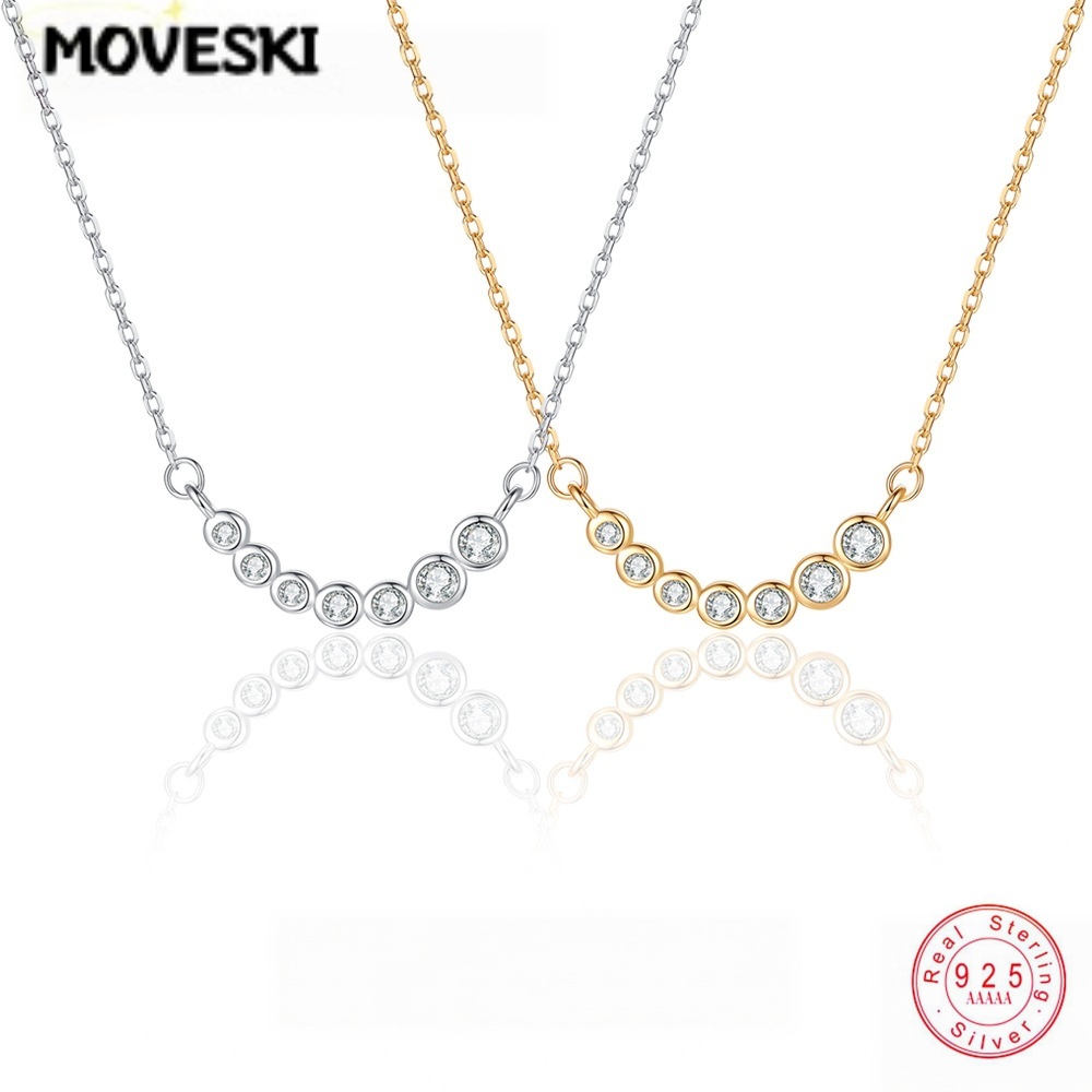 Bezels Set Pendant - สร้อยคอจี้โมอิสซาไนต์ทรงกลมแบบฝังขอบ MOVESKI พร้อมดีไซน์รอยยิ้ม ทำจากเงินแท้ S925 สไตล์มินิมอล
