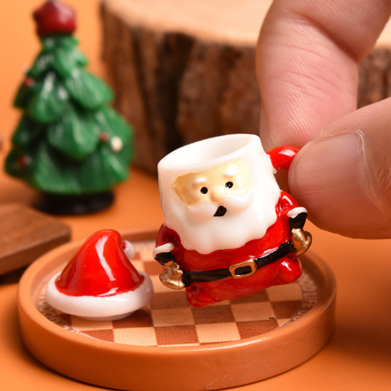 Resin Craft Material - เครื่องประดับถ้วยชาซานต้าจิ๋ว - ของตกแต่งบ้านตุ๊กตาเรซิ่นสำหรับงานฝีมือคริสต์มาส สวนเทพนิยาย และของขวัญวันหยุด