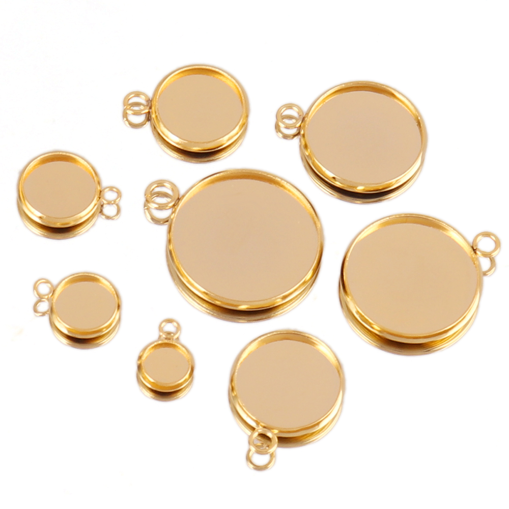 Bezels Set Pendant - ฐานจี้สแตนเลสแบบคาโบชอง 10 ชิ้น ขนาด 4.9 และ