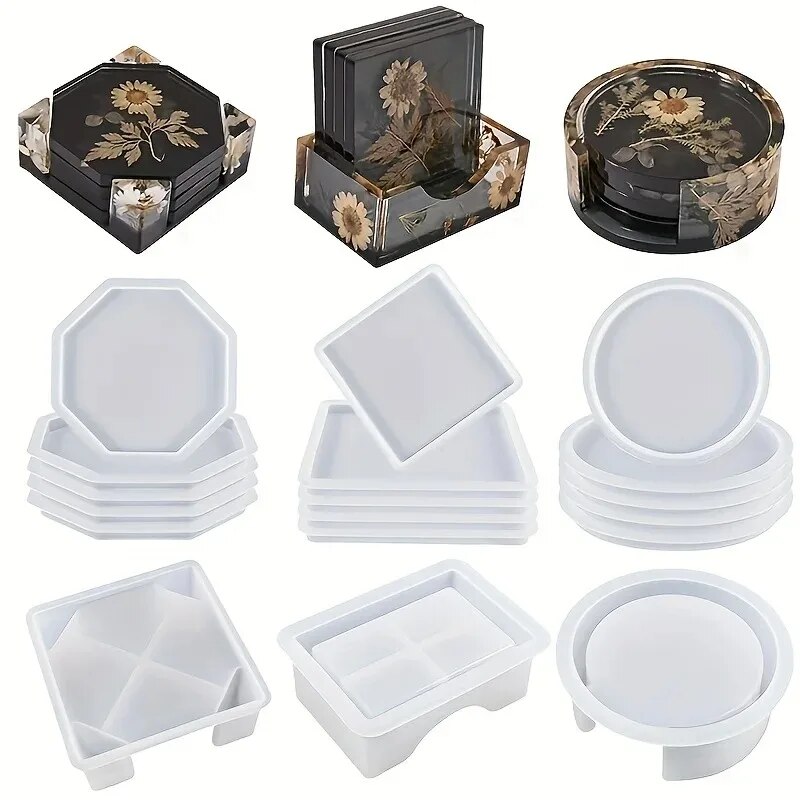 Serving Tray Mold - Coaster เรซินแม่พิมพ์ชุดรวม 1 PC Coaster กล่องเก็บแม่พิมพ์,4