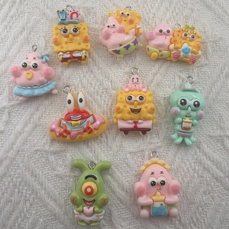Resin Craft Projects - จี้เรซิ่นลายการ์ตูน 10 ชิ้น, ต่างหูทำเอง DIY, อุปกรณ์เสริมพวงกุญแจ