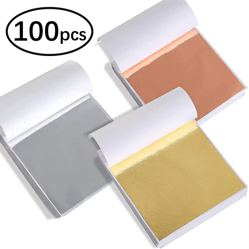 Gold Foil Flakes - กระดาษฟอยล์ทองแดงสีทอง/เงิน/ทองเหลือง 100 แผ่น สำหรับงาน DIY เรซิ่น