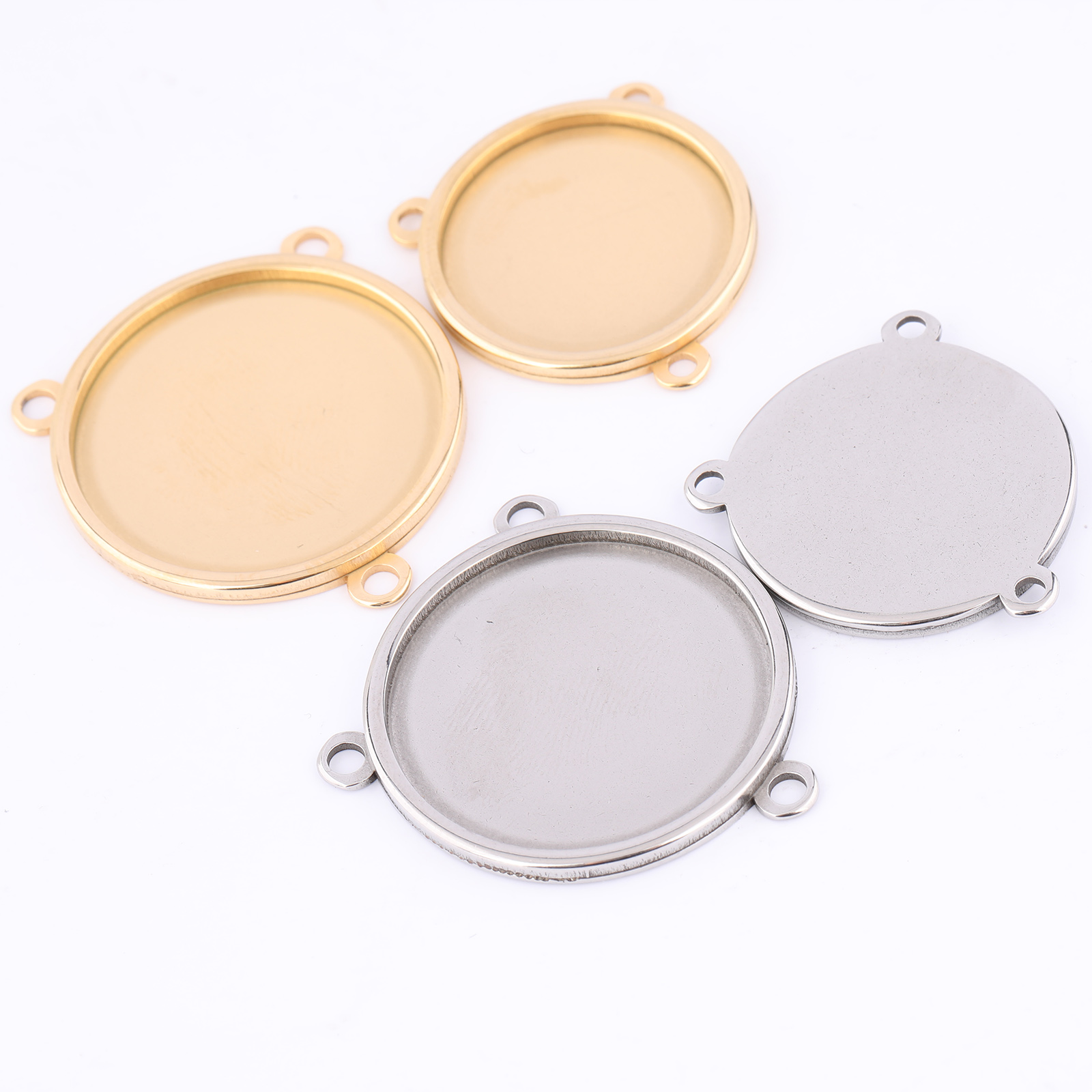 Bezels Set Pendant - ฐานติดตั้งจี้แบบคาโบชอง สแตนเลสชุบทอง ขนาด 16 มม. 18