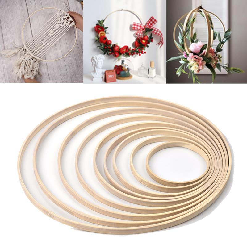 Wood Ring Blank - 1/5Pcs 8-33ซม.ไม้ DIY Handmade Catcher เย็บปักถักร้อยหัตถกรรมงานปักครอสติชไม้ไผ่วงกลมแหวนแขวนงานแต่งงานตกแต่งคริสต์มาส