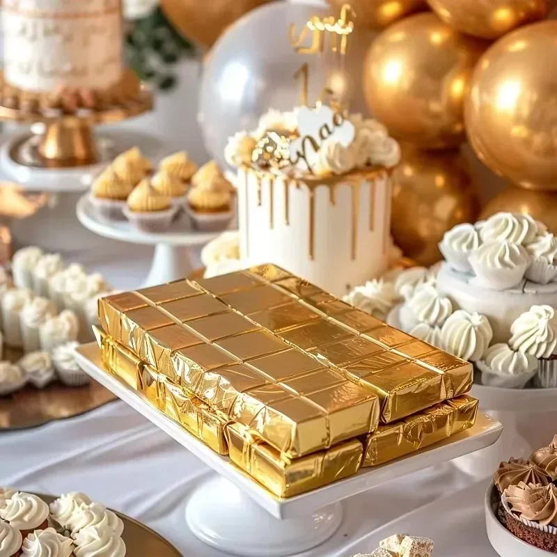 100PCS ขนาดใหญ่ดูไบช็อกโกแลต C - Gold Foil Flakes บทวิจารณ์และราคา
